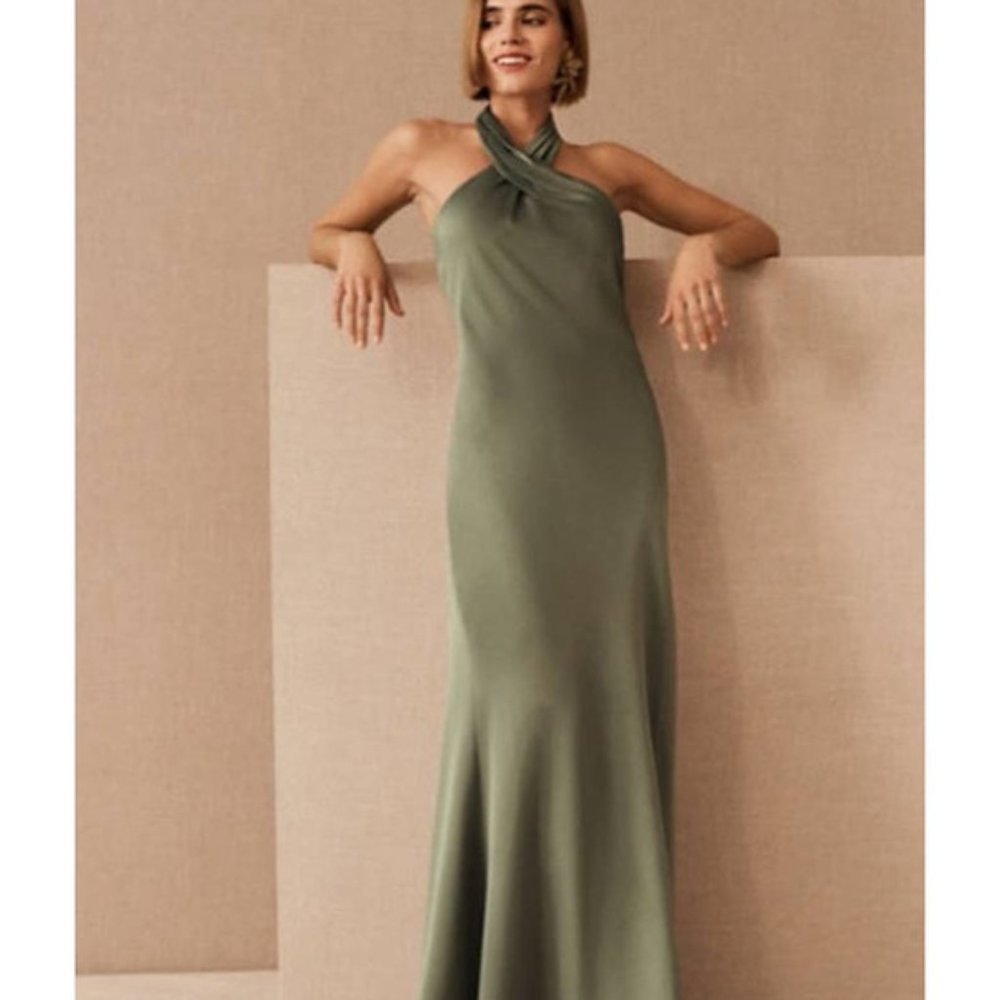 BHLDN Ruby Twist Halter Satin Gown, size 0